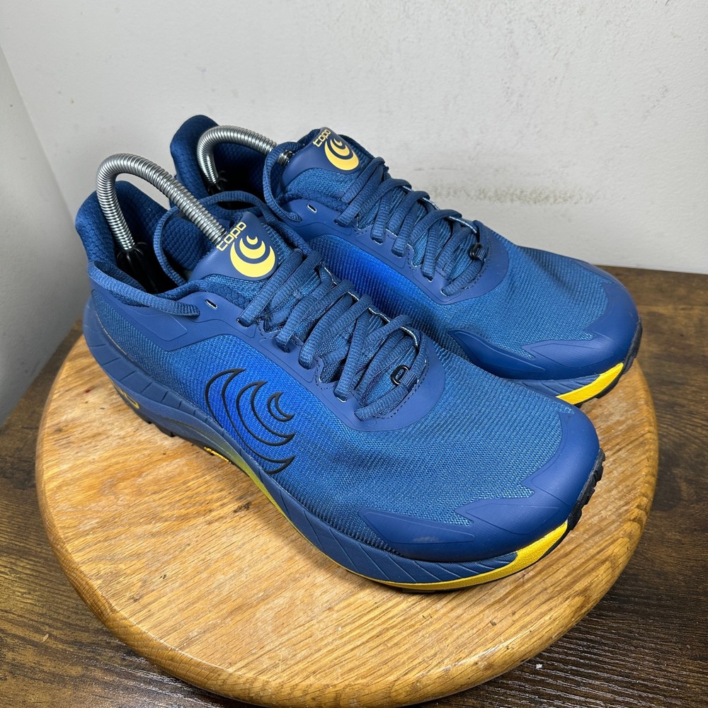 Topo Athletic MTN Racer 4 Mens Navy Yellow Trail Running Shoes Size 10